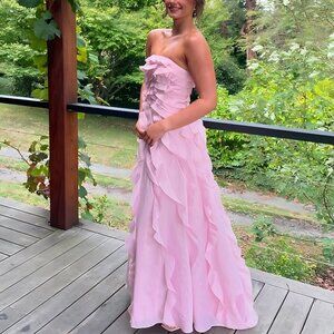 Aje allairie strapless ruffled faille gown